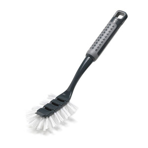 Flexible Head Dish Brush with Built-in Scraper and Comfortable Grip
