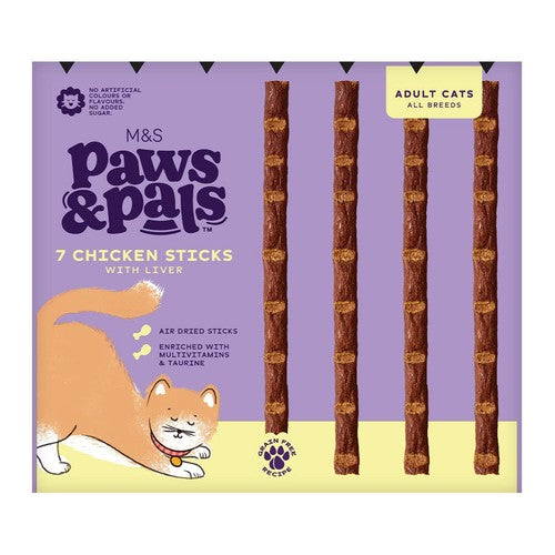 M&S chicken and liver cat stick treats 35g, imported from the UK