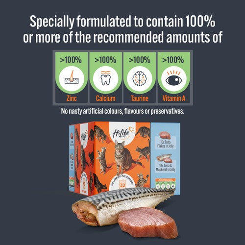 HiLife tuna and mackerel in jelly wet cat food multi-pack pouches, UK version