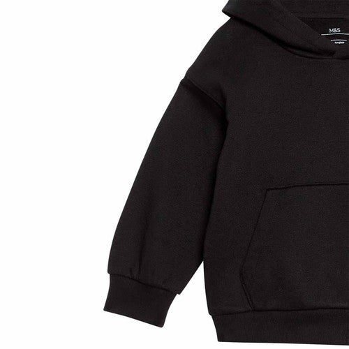 M&S Boys Cotton Rich Plain Hoodie 3-4 Years Black