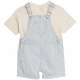 MS Boys 2pc Pure Cotton Striped Bibshort 3-6 Months Blue Mix