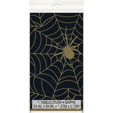 Halloween Tablecover Spider Web White, Black & Gold Plastic