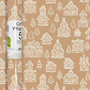 Gingerbread Christmas Wrapping Paper Roll, 5m x 50cm