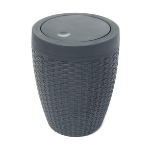 Addis Faux Rattan Swing Lid Bathroom Bin Charcoal Grey