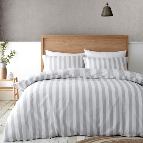 Catherine Lansfield Cove Stripe Double Duvet Set Silver