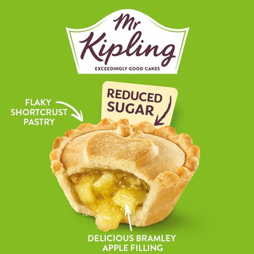 Mr Kipling reduced sugar Bramley apple pies 6 pack, imported from the UK
