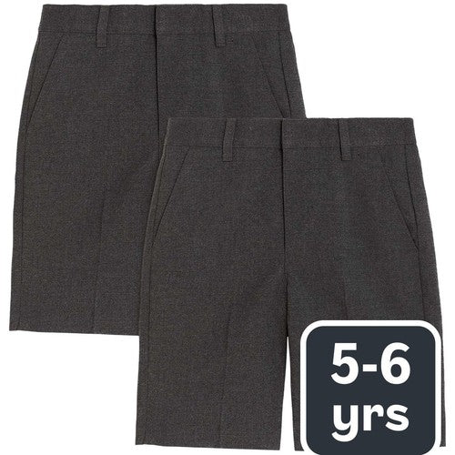 MS Boys 2pk Regular Leg School Shorts Grey 5-6 Yrs