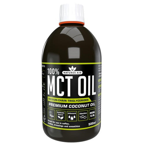 100% MCT Oil Derived from Coconut Oil in 500ml Amber Glass Bottle
