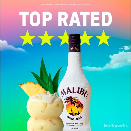 Malibu Original White Rum Coconut Flavour 70cl bottle, imported from the UK