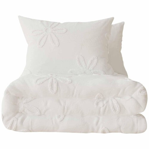 M&S Pure Cotton Tufted Floral Bedding Set, Single (3 ft), White