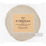 M&S plain wheat soft tortilla wraps 8 x 62g, imported from the UK