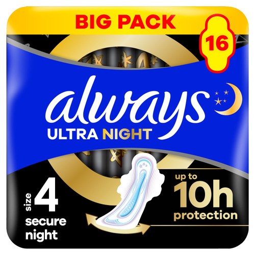 Always Ultra Secure Night With Wings Sanitary Towels SIZE 4
