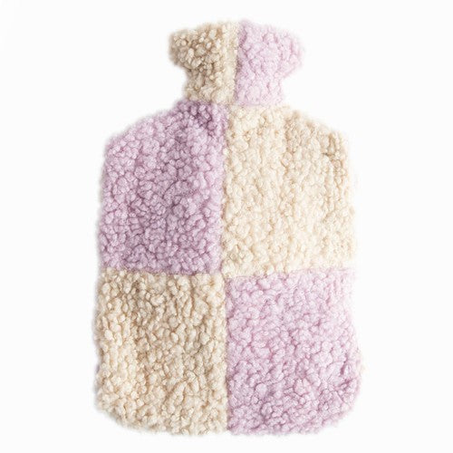 Caroline Gardner Check Borg Hot Water Bottle, Lilac/Cream