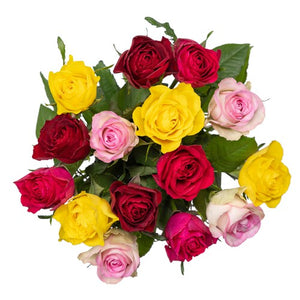 Mixed Colour Fresh Roses Bouquet 15 Stems