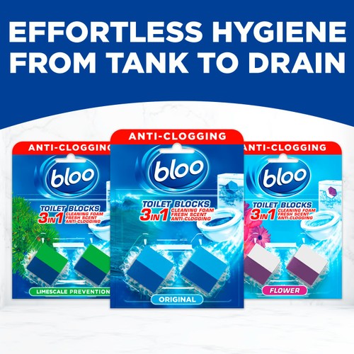 Bloo original blue toilet rim blocks 2 x 50g - British product