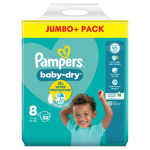 Pampers Baby-Dry nappies Size 8 Jumbo+ Pack, imported from the UK