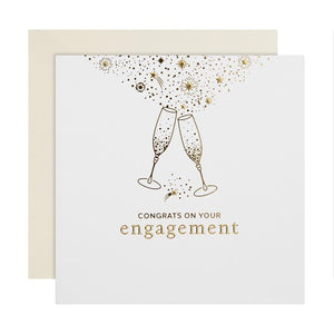 Gold Champagne Flutes Engagement Card with Metallic Foil Details