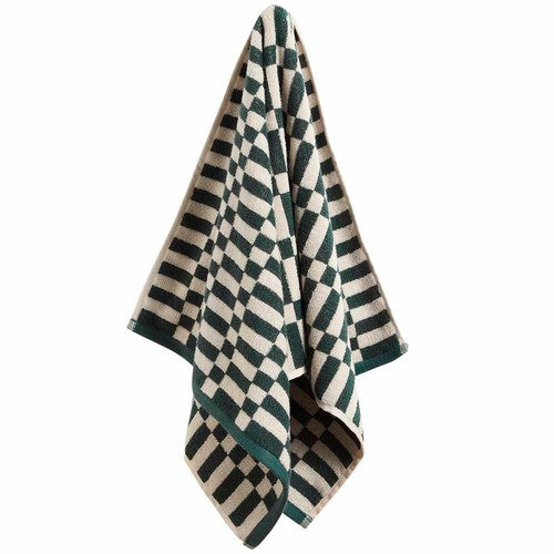 M&S Pure Cotton Geometric Check Bath Sheet Towel, Forest Green