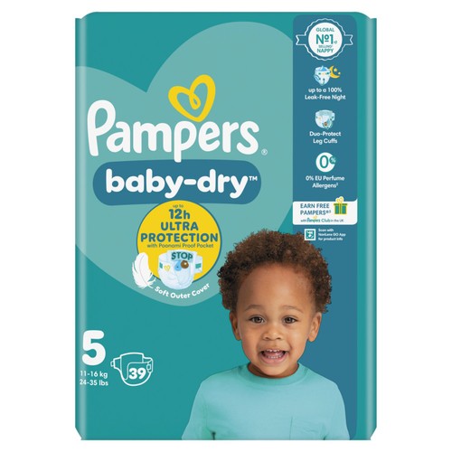 Pampers Baby-Dry nappies size 5 (11-16kg), imported from the UK