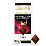 M&S Lindt Excellence Cranberry, Almond & Hazelnut Dark Chocolate Bar 100g- Buy online at McGrocer