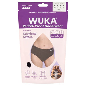 WUKA Stretch Seamless Period Pants Midi Brief Heavy Flow Size XS - L