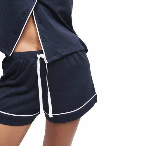 M&S Cotton Modal Revere Shortie Set, XL, Navy