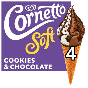 Milk Chocolate and Cookie Flavor Ice Cream Cones with Chocolate Sauce and Cookie Pieces, Pack of 4
