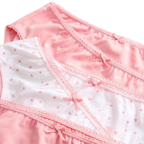 M&S Girls Cotton with Stretch Heart Knickers, 3-4 Years, Pink Mix
