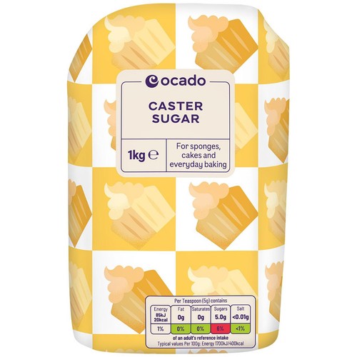 Ocado caster sugar 1kg, imported from the UK