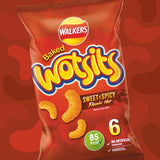 Wotsits Sweet & Spicy Flamin' Hot corn puff snacks 6x16g (British brand)