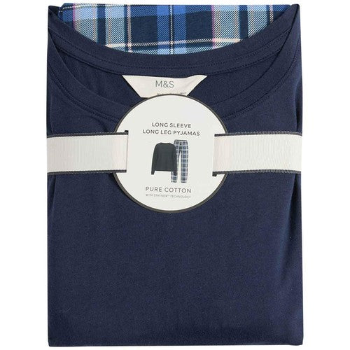 M&S Check Bottoms PJ Set, Extra Large, Navy