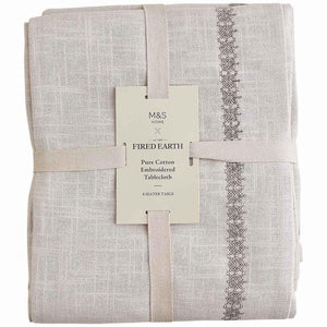 Pure Cotton Embroidered Tablecloth with Textured Finish, Natural