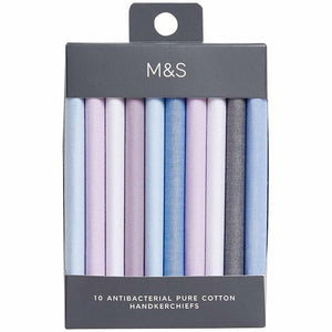 Antibacterial Cotton Handkerchiefs, Pack of 10, Assorted Colours