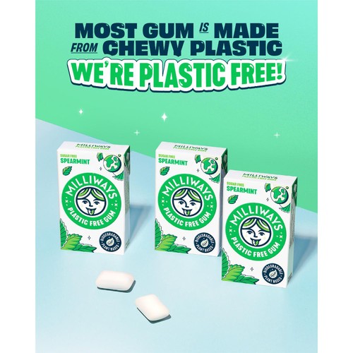 Milliways Spearmint Plastic Free Sugar Free Chewing Gum 19g, imported from the UK