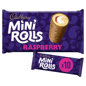Raspberry and Plum Mini Rolls with Vanilla Filling and Milk Chocolate, Family Pack of 10