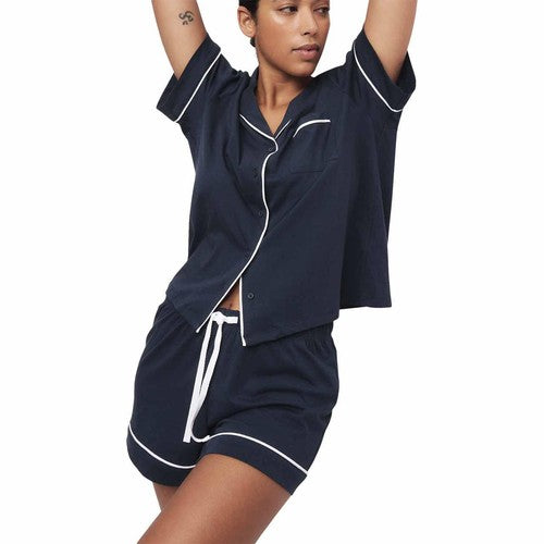 M&S Cotton Modal Revere Shortie Set, XL, Navy