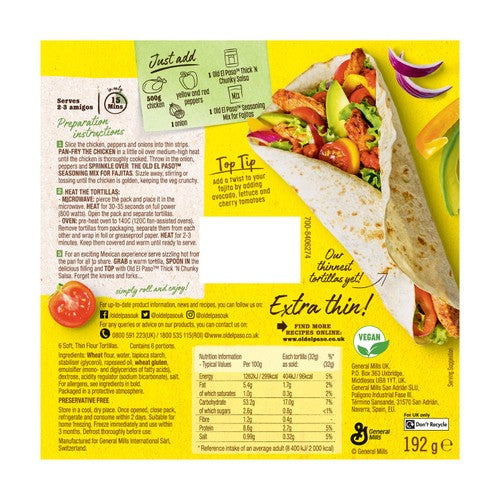 Old El Paso extra thin tortilla wraps 6 pack, imported from the UK.