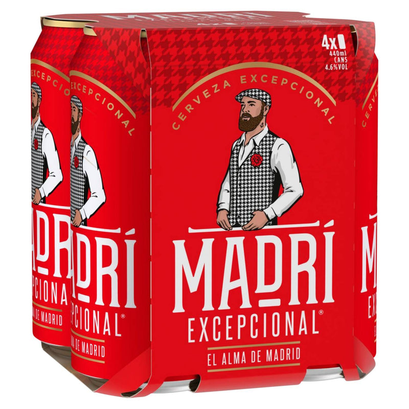 Madri Excepcional premium lager beer can 4x440ml, UK version