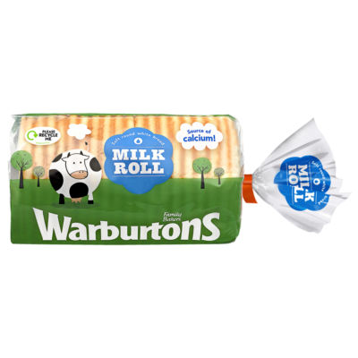 Warburtons soft round white milk bread rolls 400g (British brand)