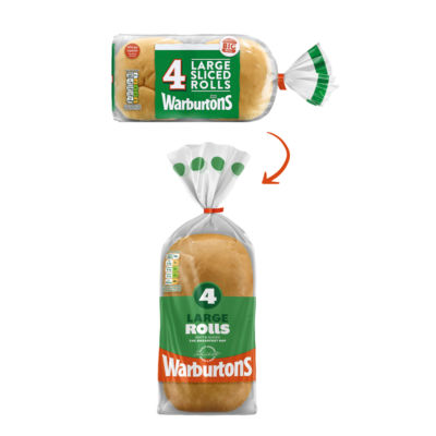 Warburtons large sliced white rolls 4 pack (British brand)