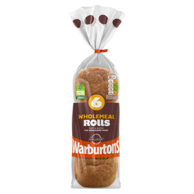 Warburtons 6 sliced wholemeal rolls (British brand)