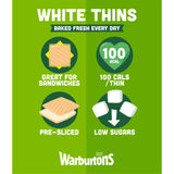 Warburtons soft white sliced bread thins 6 pack (British brand)