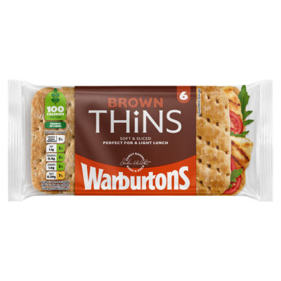ASDA Warburtons Soft Brown Sliced Thins Sandwich Thins 6 Pack- Buy online at McGrocer