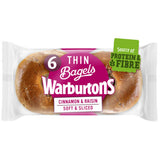 Warburtons cinnamon raisin thin bagels 6 pack, imported from the UK
