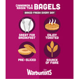 Warburtons cinnamon raisin thin bagels 6 pack, imported from the UK