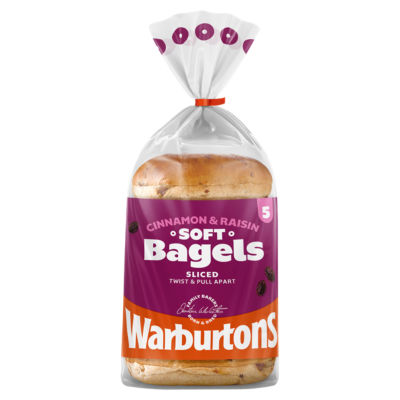 Warburtons cinnamon raisin sliced bagels 5 pack (British brand)