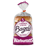 Warburtons cinnamon raisin sliced bagels 5 pack (British brand)