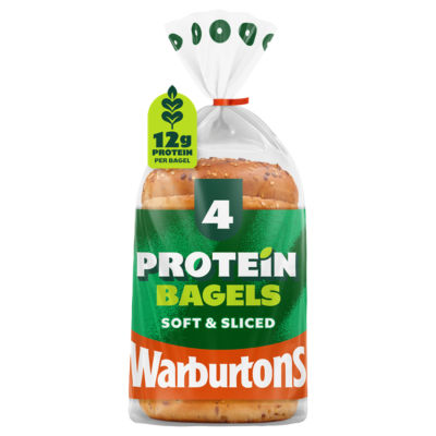 Warburtons protein bagels 4 pack sliced, imported from the UK