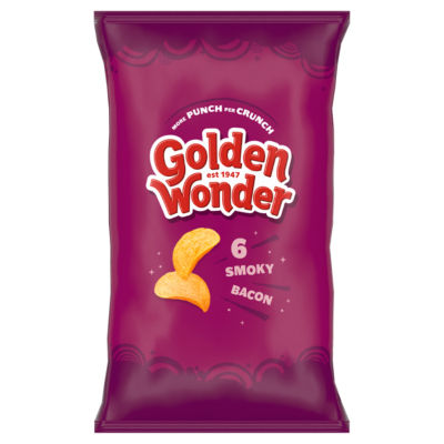 Golden Wonder Smoky Bacon crisps 6 x 25g, imported from the UK