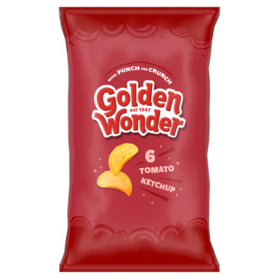 Golden Wonder tomato ketchup crisps multipack 6 x 25g (British brand)